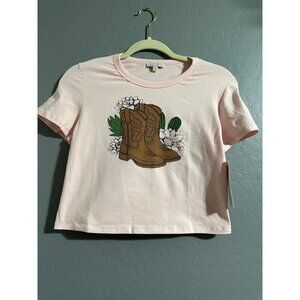 Social Academy Girls Pink Cowboy Boots Short Sleeve Tee size 10 NWT